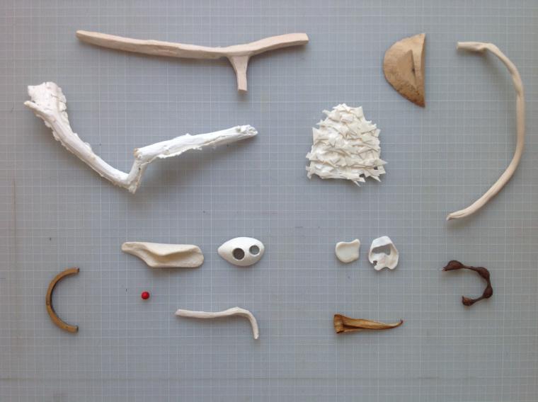 sticks and bones on a cutting board