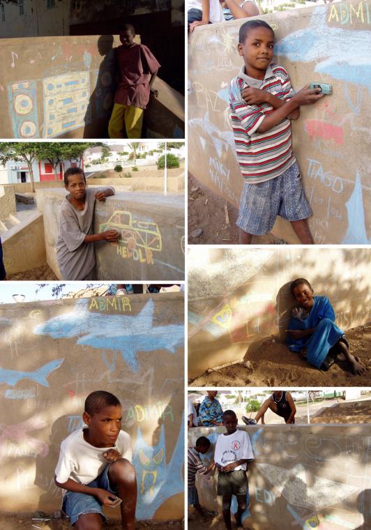 Children making murals in chalk