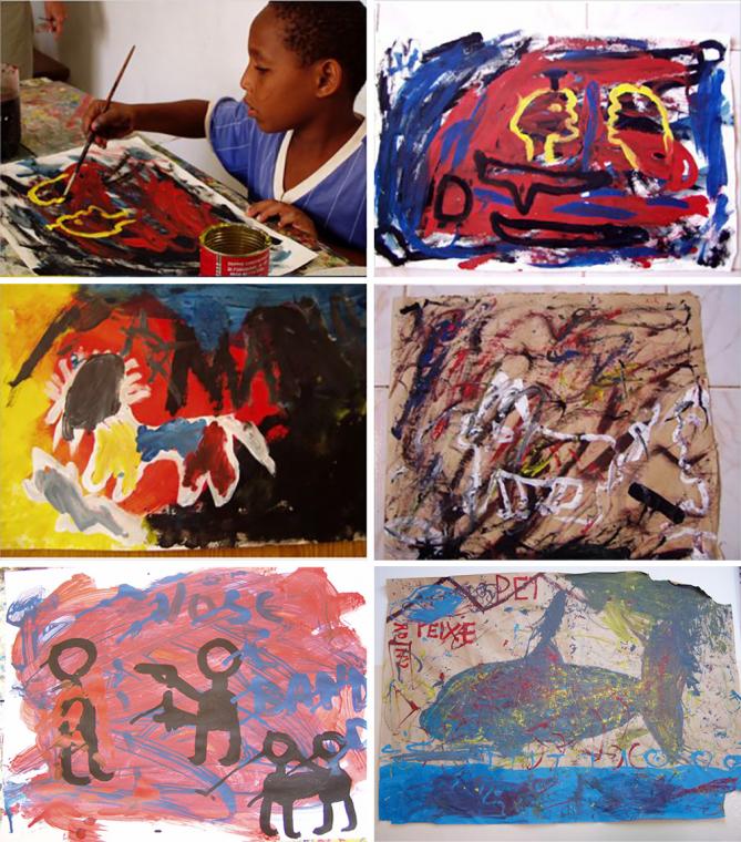 A child painting, violent paintings