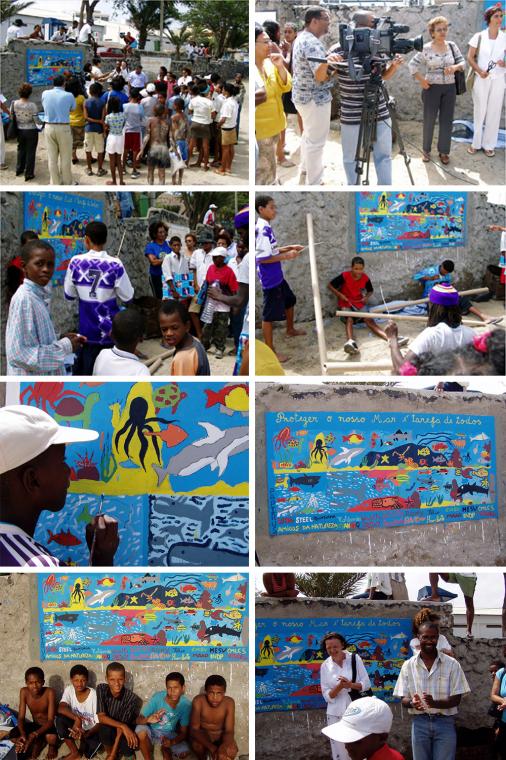 Children in front of a mural