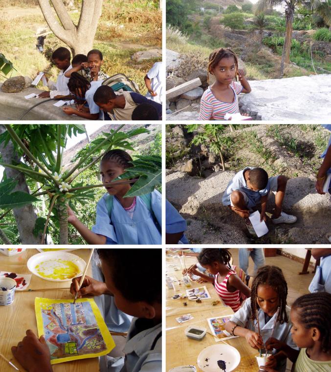 Children painting outdoors and indoors