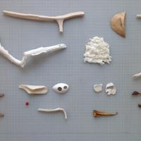 sticks and bones on a cutting board