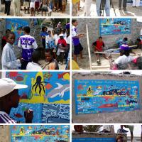 Children in front of a mural