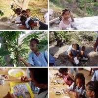 Children painting outdoors and indoors